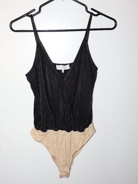 WAYF Black Ribbed Surplice Sleeveless Bodysuit Size Small
